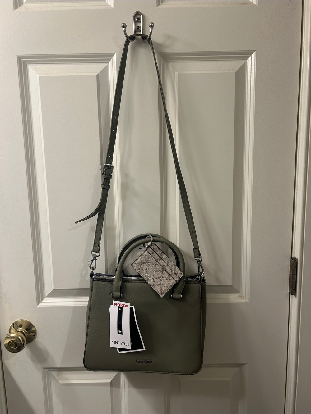Nine West Olive Structured Top-Handle Satchel with Strap - Picture 2 of 3